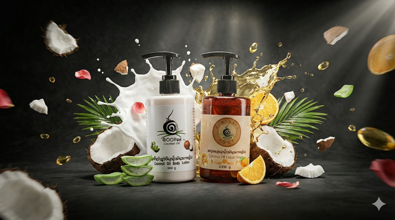เซ็ตบำรุงผิว โลชั่นบำรุงผิวน้ำมันมะพร้าว+สบู่เหลวน้ำมันมะพร้าว
