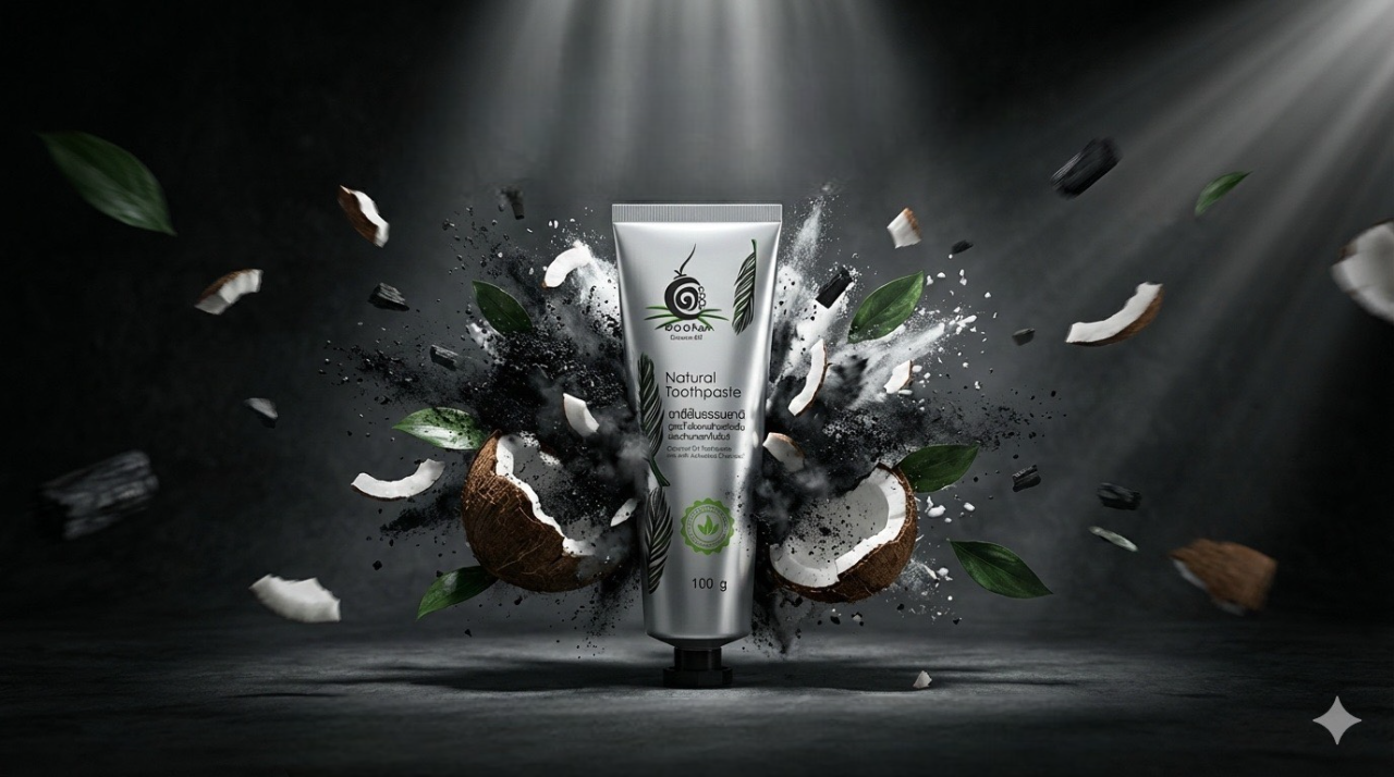 ยาสีฟันธรรมชาติ สูตรน้ำมันมะพร้าวสกัดเย็นผสมถ่านกะลากัมมันต์