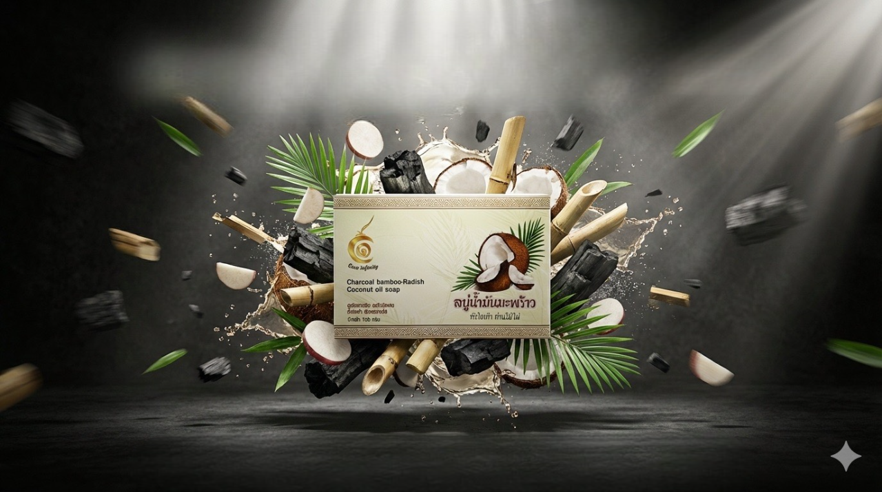 สบู่น้ำมันมะพร้าว หัวไชเท้า ถ่านไม้ไผ่