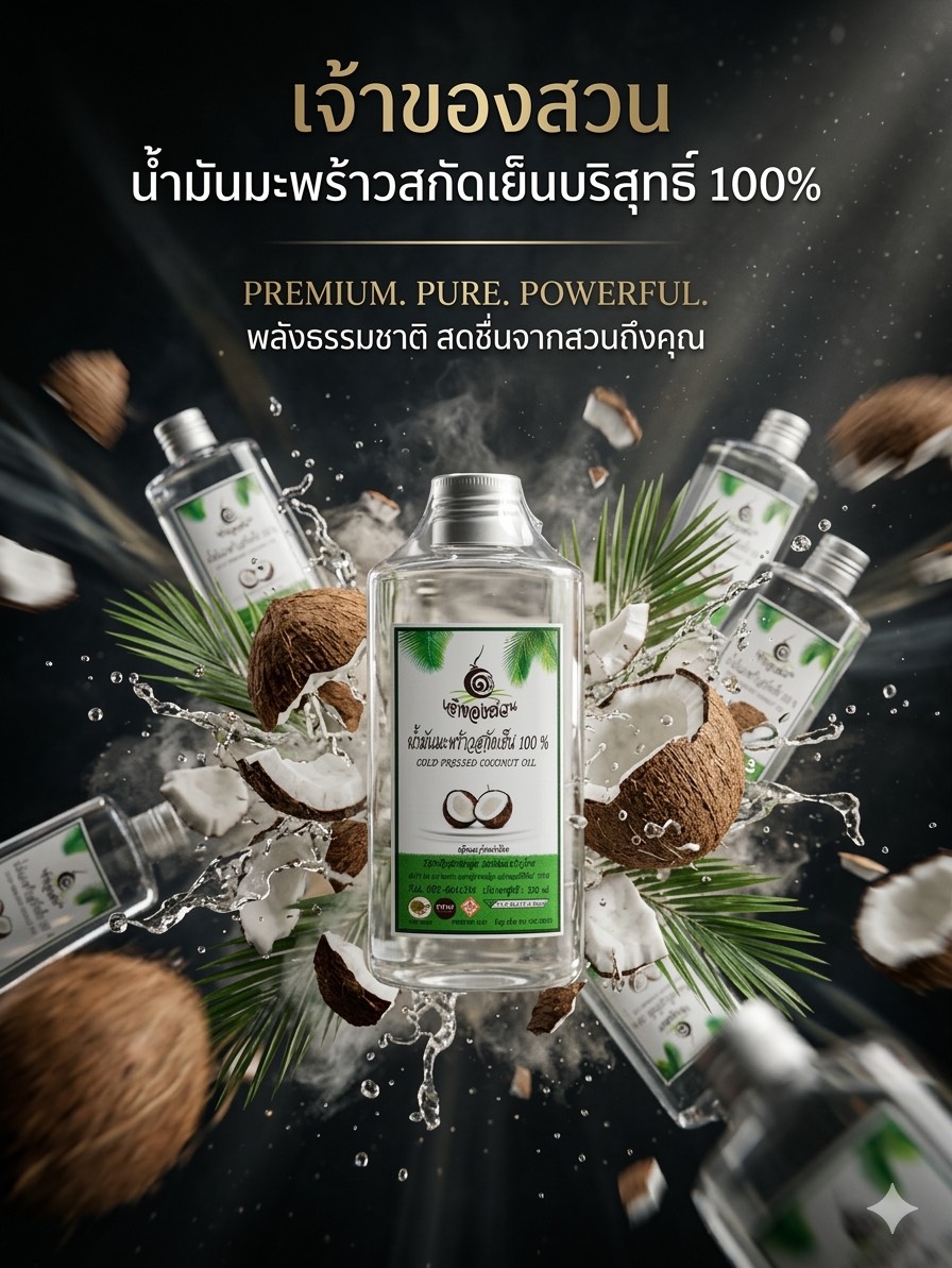 น้ำมันมะพร้าวสกัดเย็นบริสุทธิ์ 100%